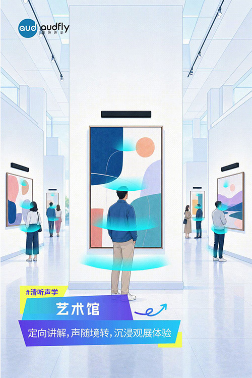 清聽聲學(xué)定向發(fā)聲技術(shù)應(yīng)用于博物館和藝術(shù)館展品講解，實現(xiàn)走到哪聽到哪的沉浸式觀展體驗