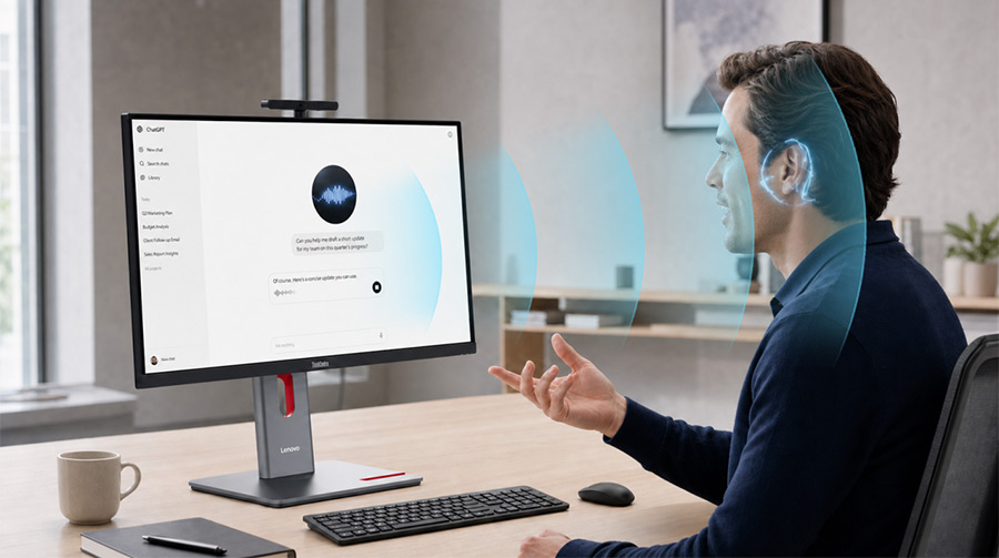 清聽聲學聯合聯想打造的全球首款聚音屏AI PC